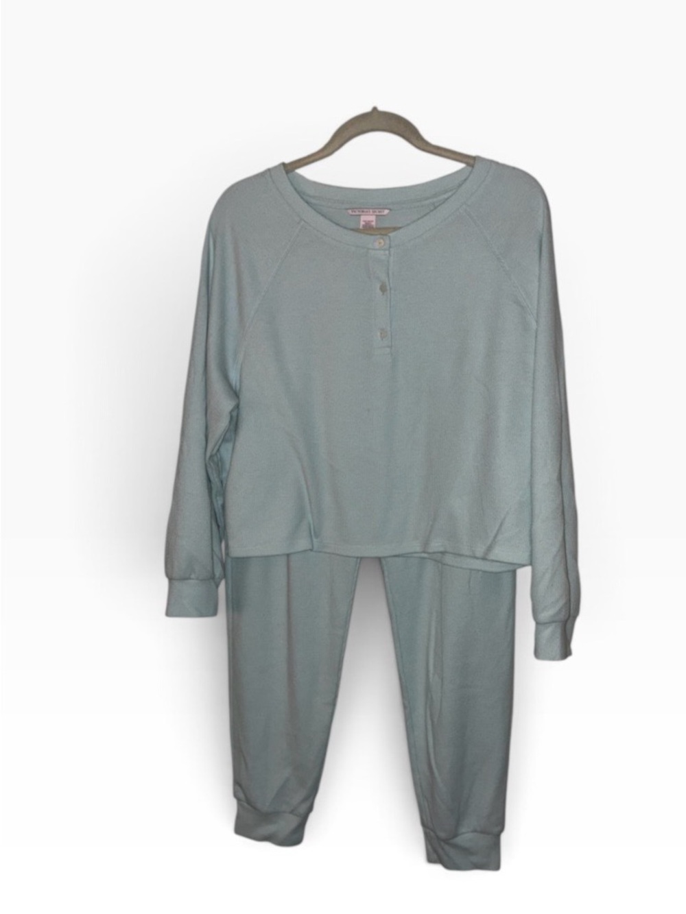 Victoria's Secret light green Glow Waffle Henley Jogger Set Sz M